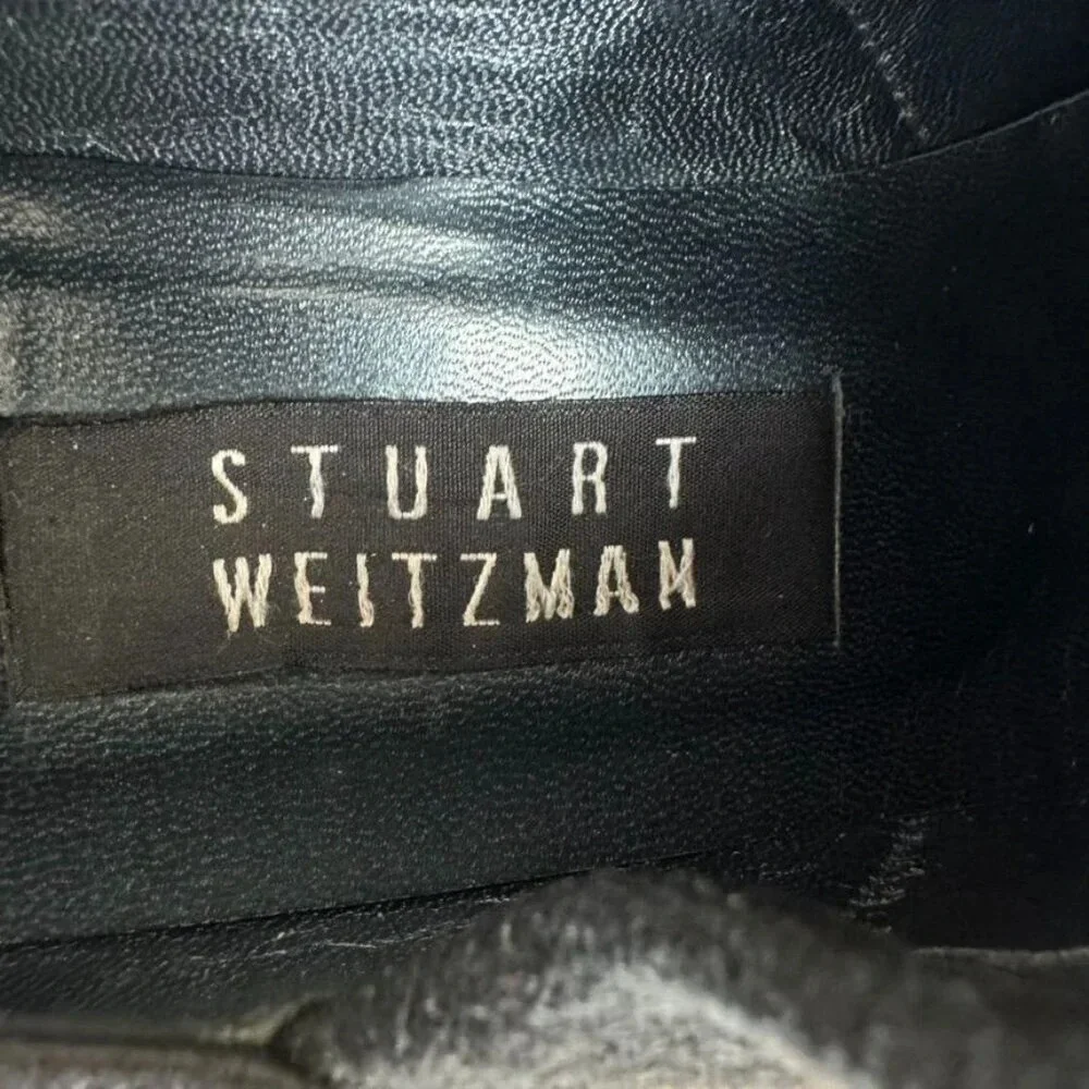 Stuart Weitzman Black Stretch Suede Square Long Toe Box Block Heel Shoe Bootie